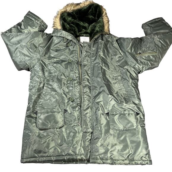 Military Parka Extreme Cold Weather Mens XXL Dark Green Type N-3B USAF Fur EUC - Picture 1 of 16